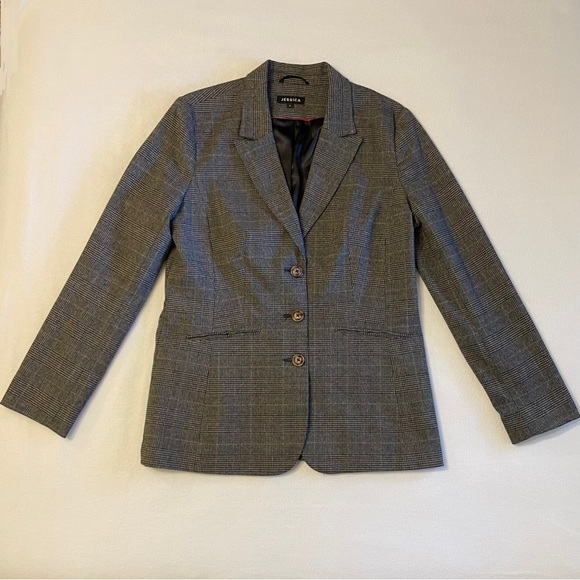 Jessica Plaid Tweed Blazer Jacket Black Brown Red Women’s 12 - Picture 3 of 15